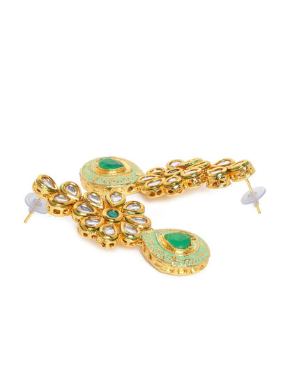 Women Gold-Plated & Green Kundan Jewellery Set | Elegant Traditional Design – Indiaista