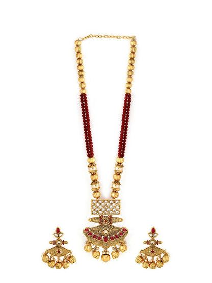 Buy Women’s Antique Gold-Toned & Red Temple Jewellery Set Online – Indiaista