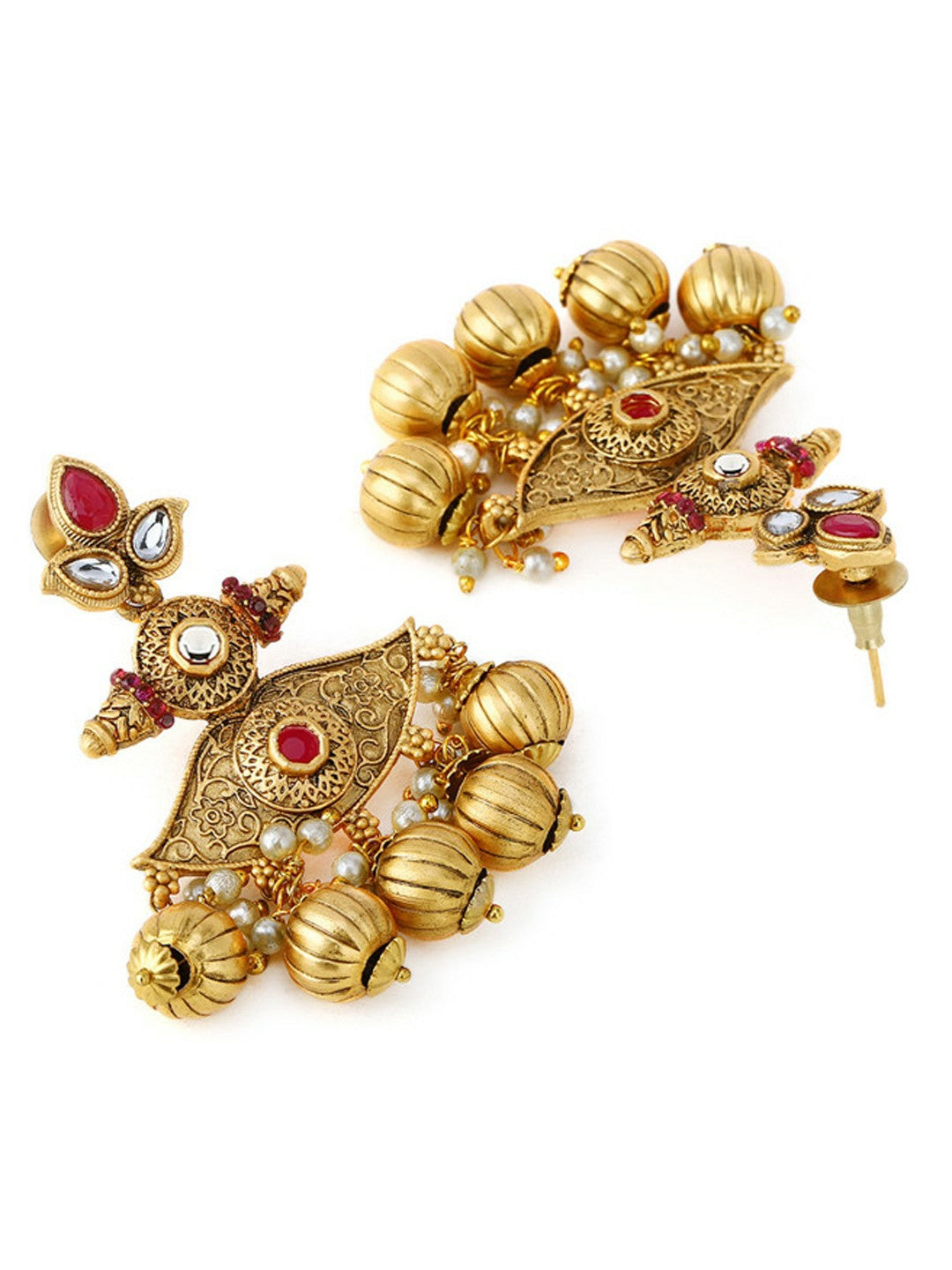 Buy Women’s Antique Gold-Toned & Red Temple Jewellery Set Online – Indiaista