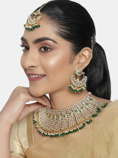 Women Green Gold-Plated Kundan Bridal Jewellery Set | Indiaista