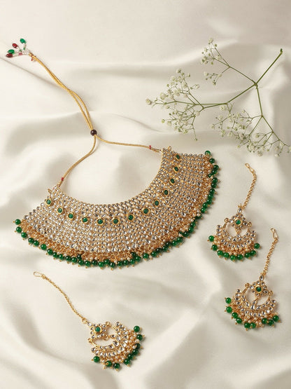 Women Green Gold-Plated Kundan Bridal Jewellery Set | Indiaista