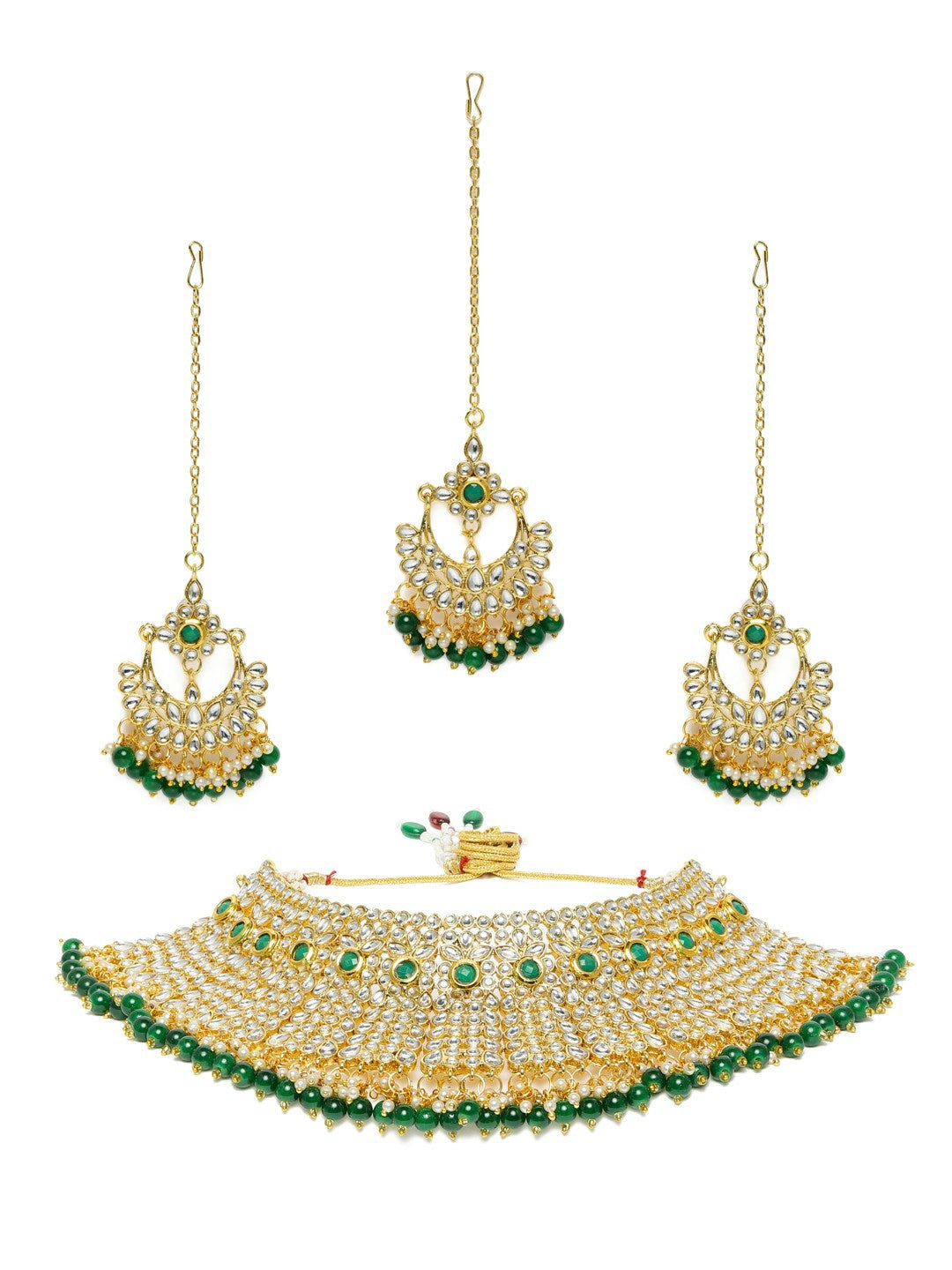 Women Green Gold-Plated Kundan Bridal Jewellery Set | Indiaista