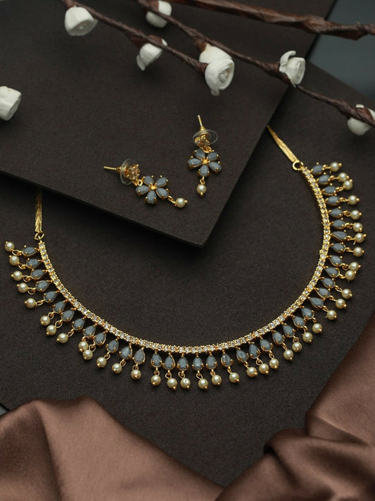 Women’s Gold-Plated Grey & White Stone Jewellery Set | Indiaista