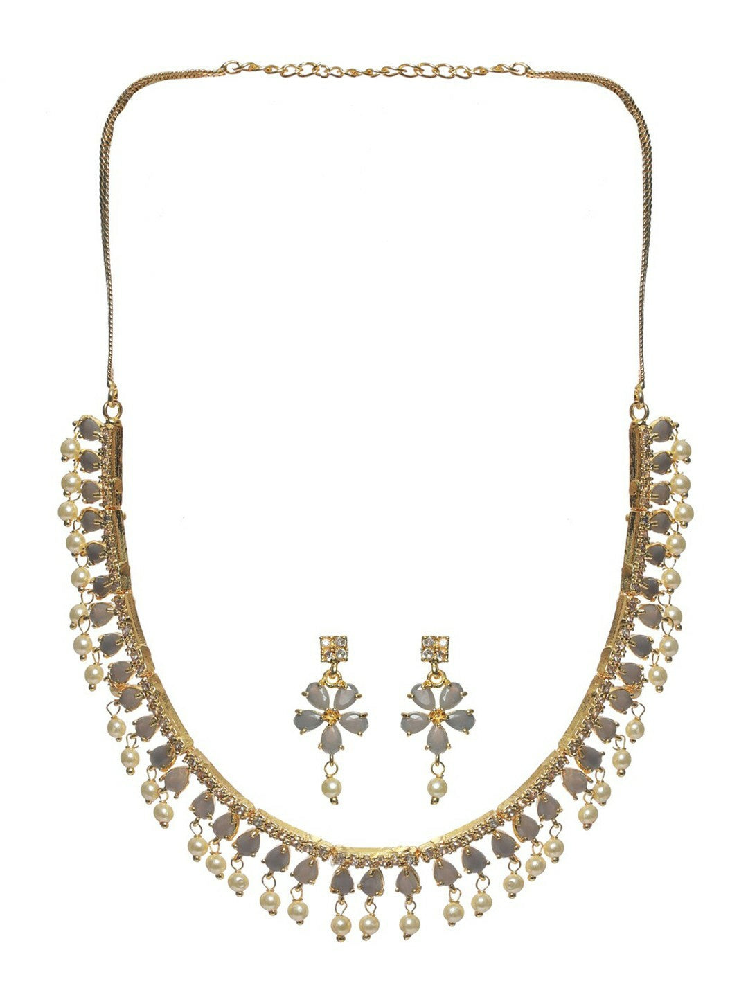 Women’s Gold-Plated Grey & White Stone Jewellery Set | Indiaista