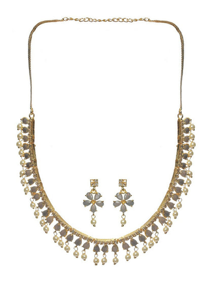 Women’s Gold-Plated Grey & White Stone Jewellery Set | Indiaista