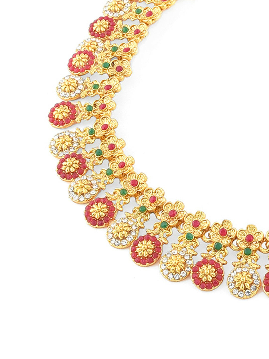 Buy Women Red Gold Plated Jewellery Set Online – Elegant Necklace & Earrings | Indiaista