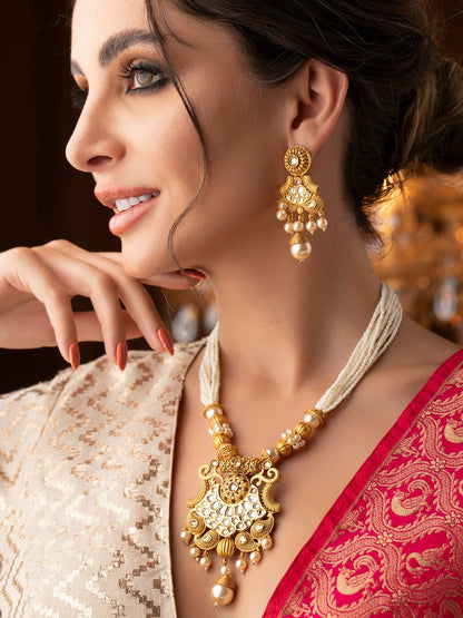 Women Gold-Plated White Stone Jewellery Set – Elegant Choker & Earrings | Indiaista