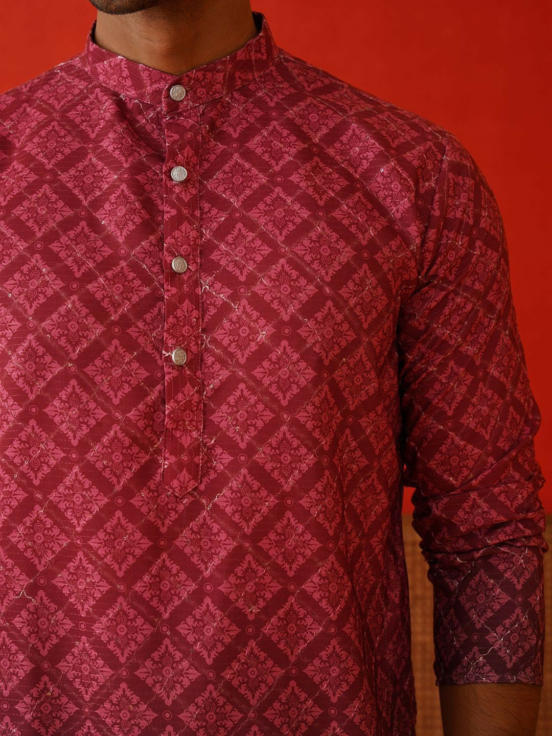 Men’s Orchid Purple Floral Kurta – Sequinned Couture