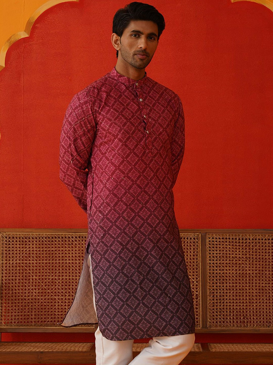 Men’s Orchid Purple Floral Kurta – Sequinned Couture