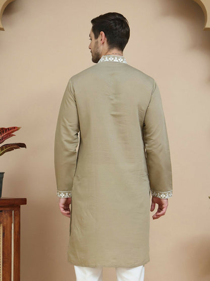 Brown & White Mirror Work Embroidered Kurta for Men | indiaista