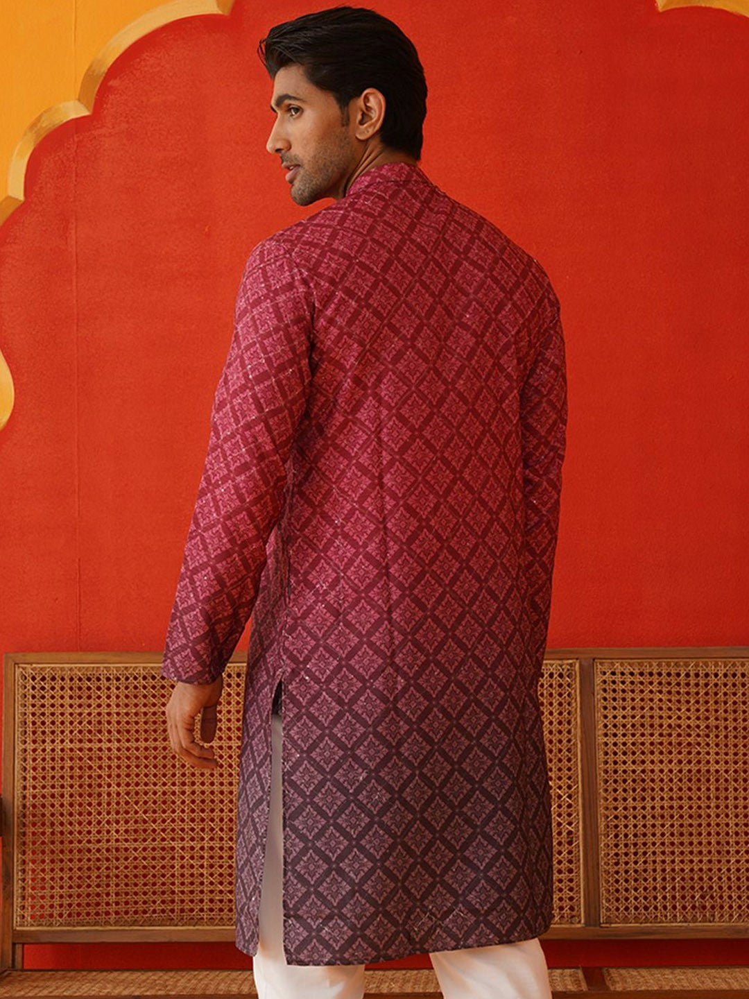 Men’s Orchid Purple Floral Kurta – Sequinned Couture