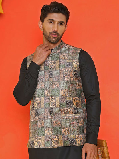 Men’s Peach Embroidered Nehru Jacket