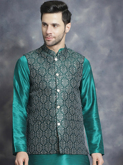 Men’s Green Ethnic Printed Nehru Jacket