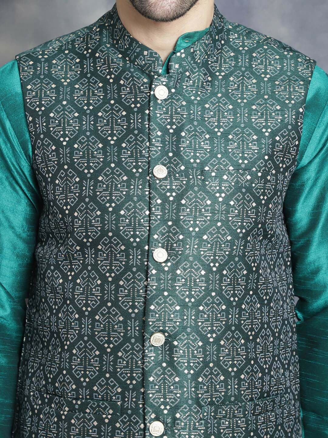 Men’s Green Ethnic Printed Nehru Jacket