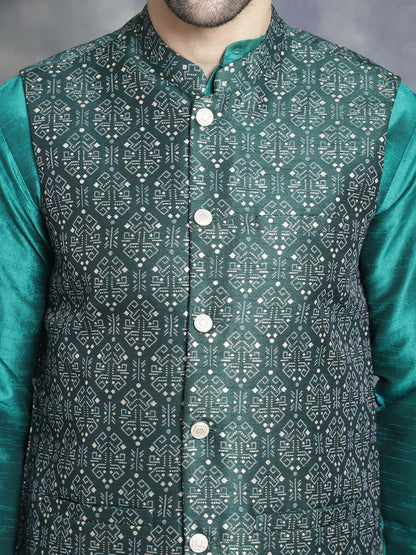 Men’s Green Ethnic Printed Nehru Jacket
