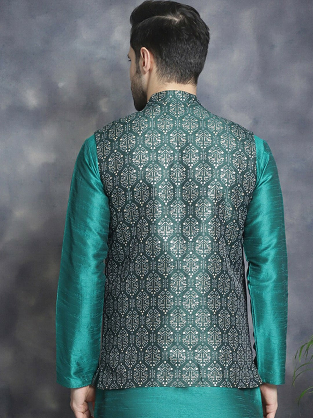Men’s Green Ethnic Printed Nehru Jacket