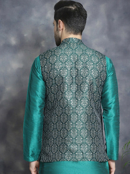 Men’s Green Ethnic Printed Nehru Jacket