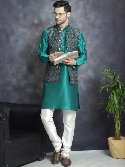 Men’s Green Ethnic Printed Nehru Jacket