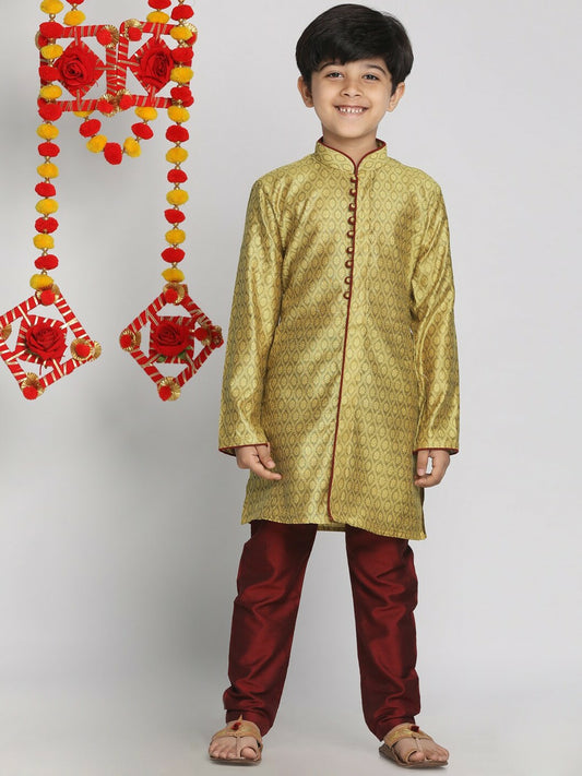 Mustard Yellow Printed Kurta with Pyjama – Ethnic Wear for Boys | Indiaista