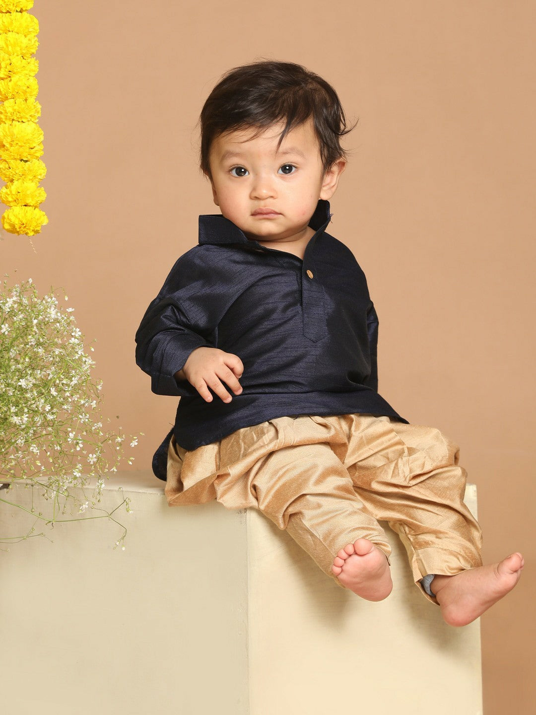 Navy Blue Solid Kurta with Dhoti Pants – Ethnic Wear for Boys | Indiaista