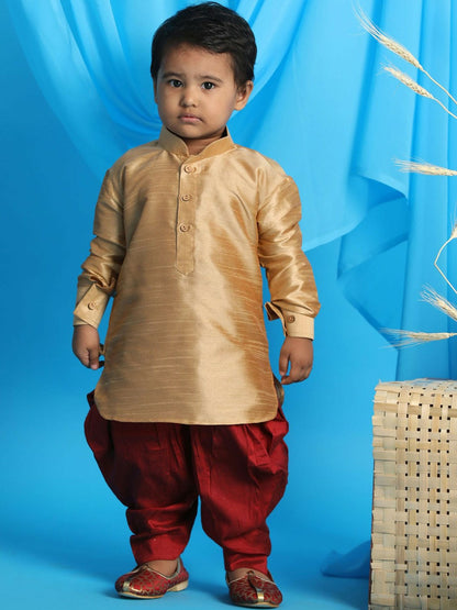 Rose Gold Solid Kurta with Dhoti Pants – Elegant Ethnic Wear for Boys | Indiaista