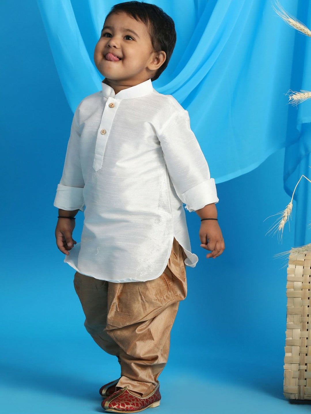 Boys Kurta Set – White Solid Kurti with Dhoti Pants | Ethnic Wear for Kids – Indiaista