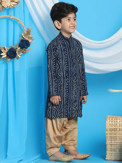 Boys Blue Bandhani Printed Kurta with Dhoti Pants – Ethnic Indian Outfit for Festivals & Weddings