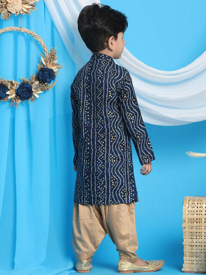 Boys Blue Bandhani Printed Kurta with Dhoti Pants – Ethnic Indian Outfit for Festivals & Weddings