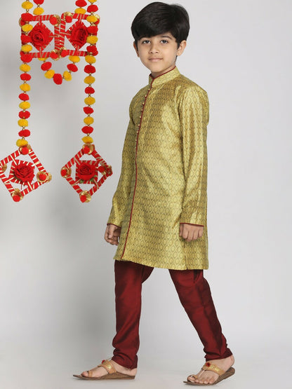 Mustard Yellow Printed Kurta with Pyjama – Ethnic Wear for Boys | Indiaista