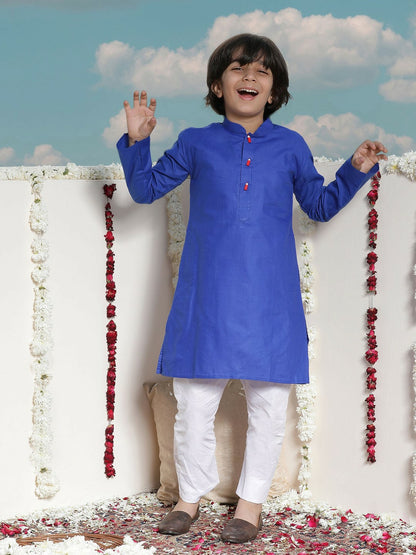 Blue Solid Kurta with Pyjama for Boys – Ethnic Indian Outfit for Weddings & Festivals