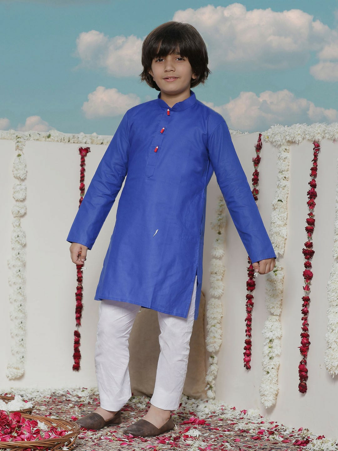 Blue Solid Kurta with Pyjama for Boys – Ethnic Indian Outfit for Weddings & Festivals