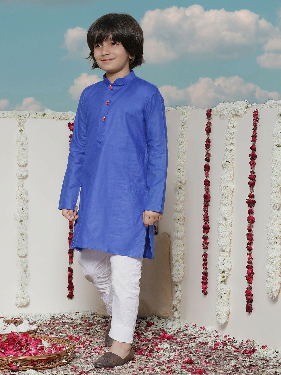 Blue Solid Kurta with Pyjama for Boys – Ethnic Indian Outfit for Weddings & Festivals