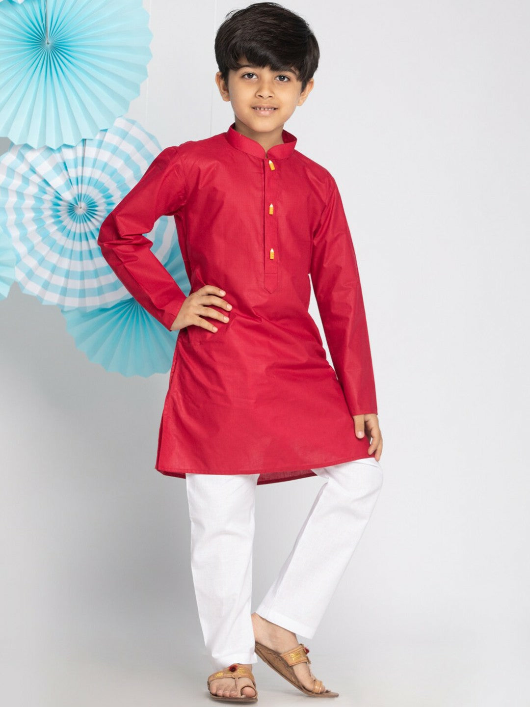 Boys' Maroon & White Kurta Pyjama Set – Ethnic Wear for Weddings & Festivals