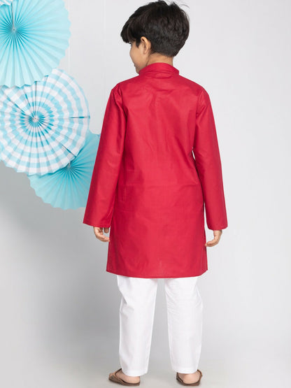 Boys' Maroon & White Kurta Pyjama Set – Ethnic Wear for Weddings & Festivals