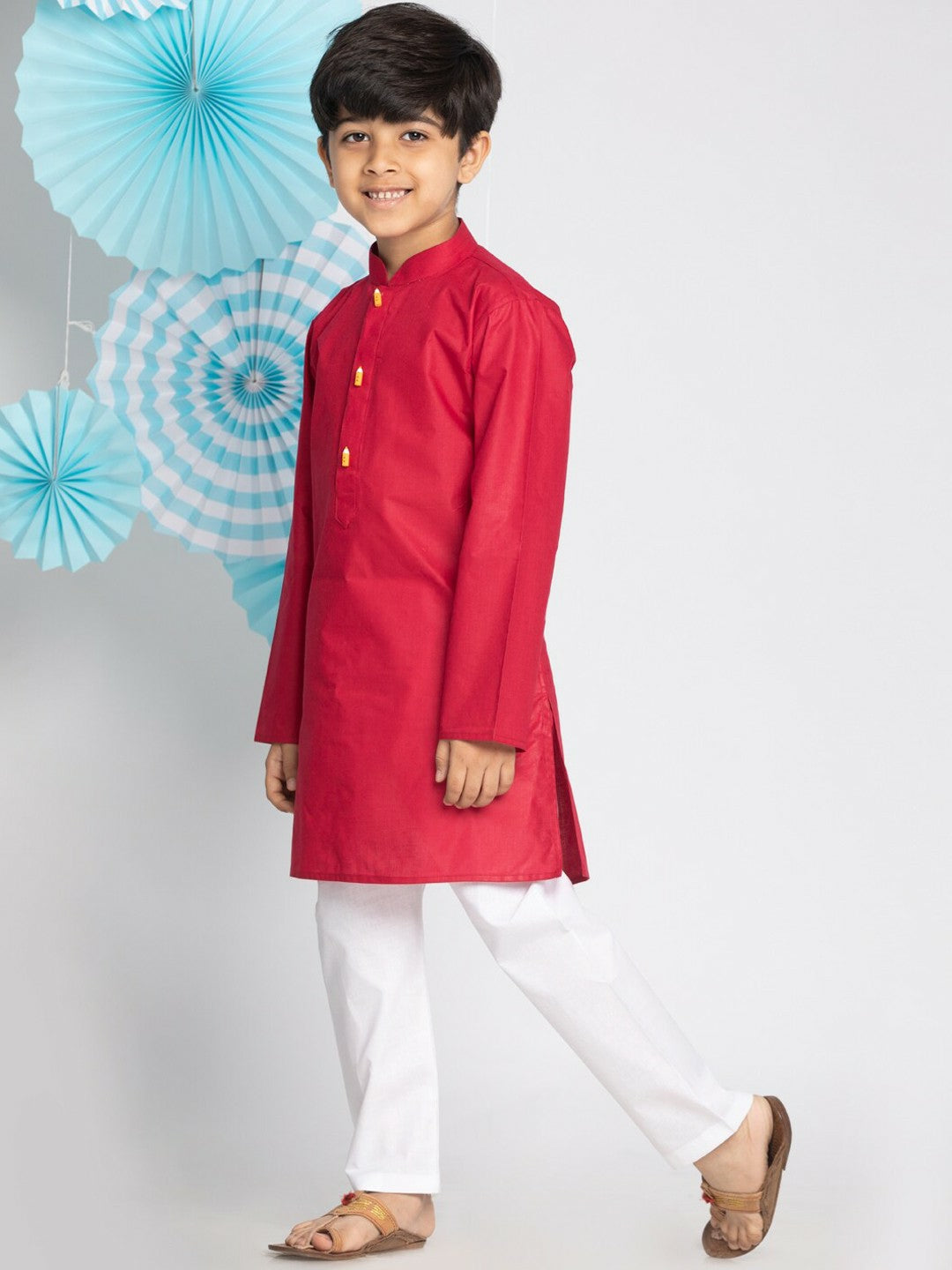 Boys' Maroon & White Kurta Pyjama Set – Ethnic Wear for Weddings & Festivals