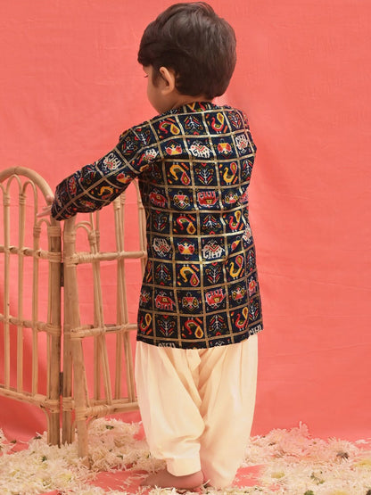 Boys' Blue Printed Kurta with Patiala – Ethnic Wear for Weddings & Festivals