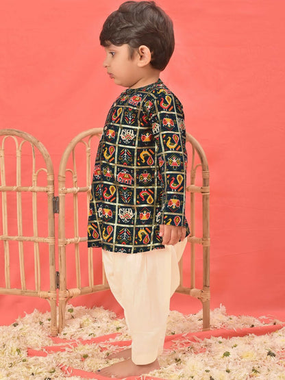 Boys' Blue Printed Kurta with Patiala – Ethnic Wear for Weddings & Festivals