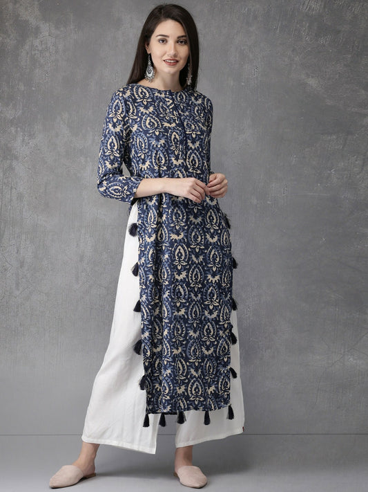 Women Blue Printed Straight Kurta - Stylish & Comfortable | Indiaista