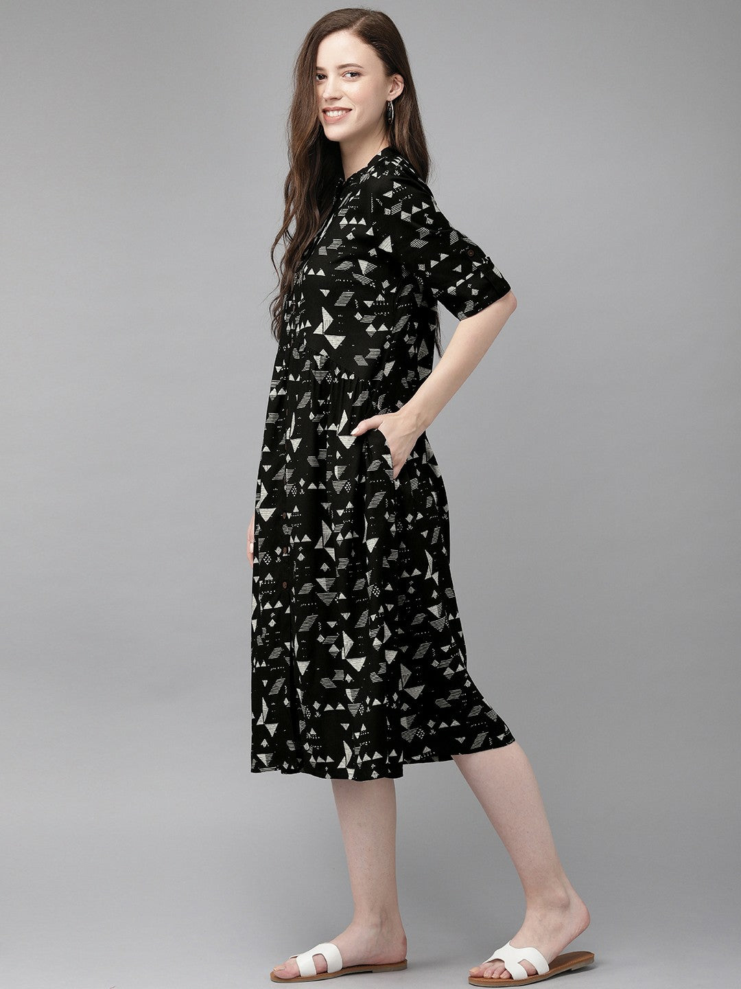 Women Black & White Printed Fusion A-Line Kurta - Stylish Dress Option | Indiaista