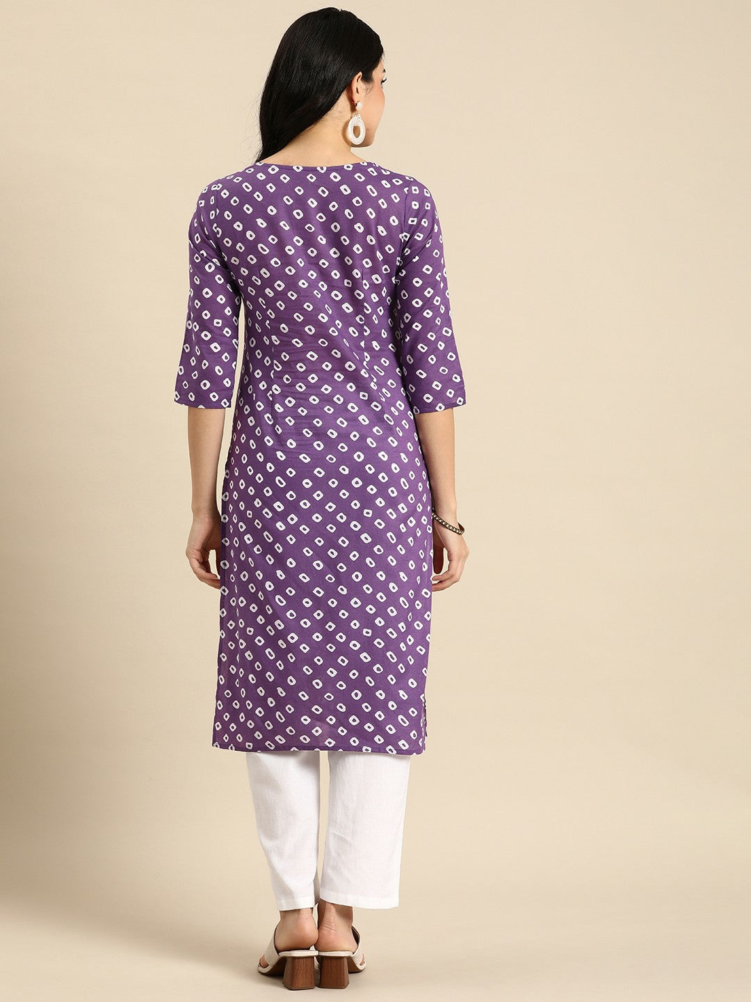 Purple Bandhani Printed Keyhole Neck Gotta Patti Cotton Kurta for Women | Indiaista