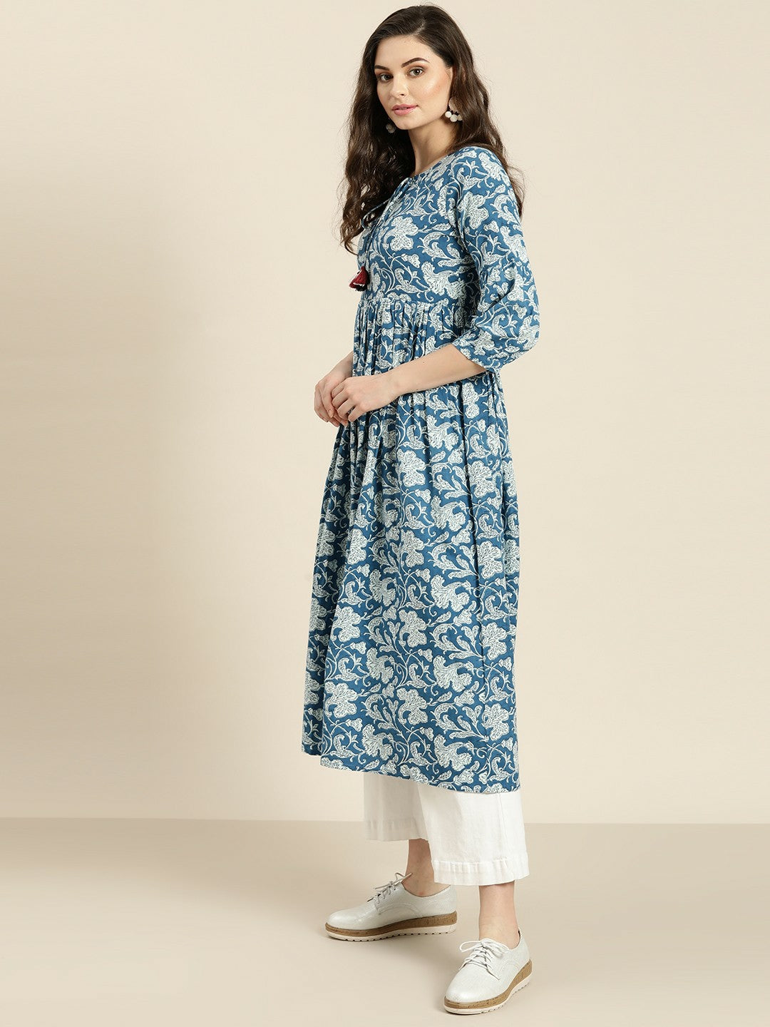 Blue & Off-White Printed Anarkali Kurta for Women | Elegant Eid & Diwali Festival Wear