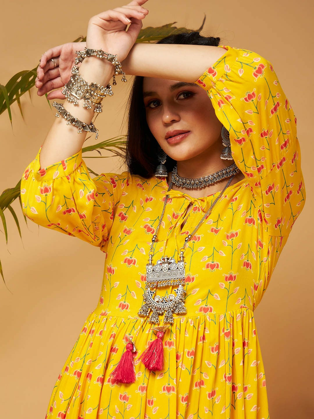 Bollywood Style Yellow Ethnic Motif Printed A-Line Kurta for Women – Diwali & Eid Outfit | Indiaista