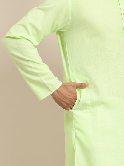 Men’s Green Band Collar Kurta – Solid Cotton Kurta with Long Sleeves | Indiaista