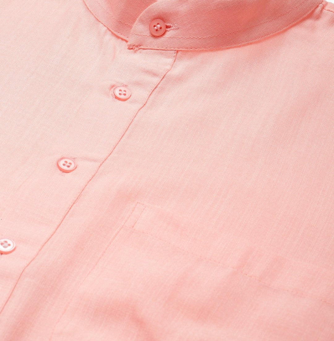 Men's Pink Solid Kurta – Mandarin Collar, Cotton Fabric, Knee Length | Indiaista