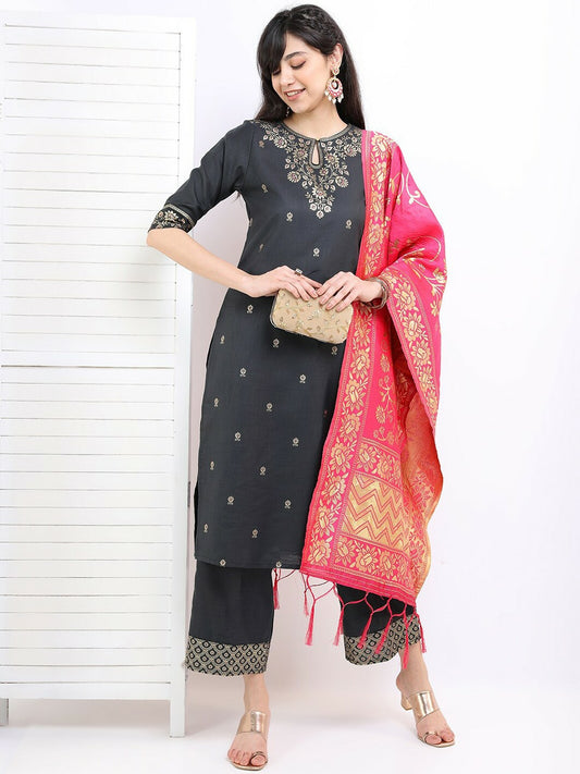 Women’s Floral Printed Kurta Set with Palazzos & Dupatta – Elegant Ethnic Wear | Indiaista