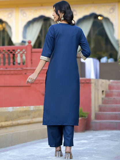 Teal & Gold Toned Women’s Kurta Set with Palazzos & Dupatta – Elegant Ethnic Wear | Indiaista