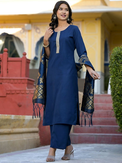 Teal & Gold Toned Women’s Kurta Set with Palazzos & Dupatta – Elegant Ethnic Wear | Indiaista