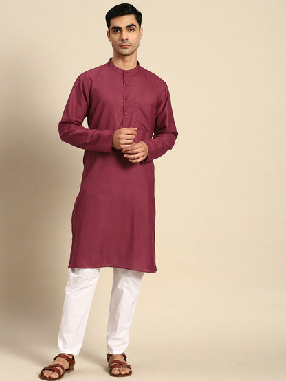 Buy Men’s Pure Cotton Maroon & White Kurta Set with Pyjamas - Stylish & Comfortable