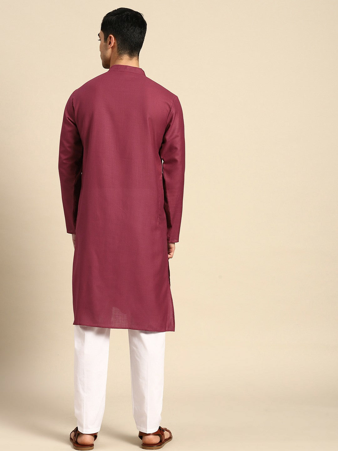 Buy Men’s Pure Cotton Maroon & White Kurta Set with Pyjamas - Stylish & Comfortable