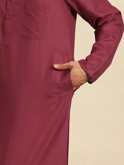 Buy Men’s Pure Cotton Maroon & White Kurta Set with Pyjamas - Stylish & Comfortable